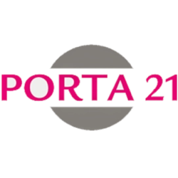 Logotio de la marca Porta 21  de alimentación para perros y gatos en la sección la tienda de la clínica veterinaria El Jardín